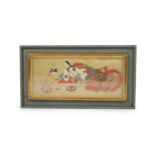 Japanese School, Edo period, painting on silk of a noble lady,reclining on a daybed holding a