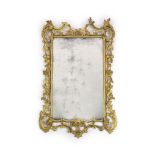 A George III carved giltwood wall mirror,with original rectangular plate and flower, fruit and