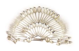 A part canteen of Edwardian silver Old English double struck thread pattern flatware for twelve by