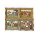 Leighton Maybury after Sir Alfred Munnings - a set of four porcelain plaques depicting horse fairs,