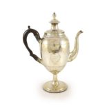 A George III provincial silver pedestal coffee pot with hinged cover, by John Robertson I,of ovoid