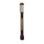 A George III mahogany bow front stick barometer, by D. Cohen & Son, Newcastle upon Tynewith silver