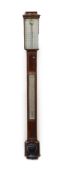 A George III mahogany bow front stick barometer, by D. Cohen & Son, Newcastle upon Tynewith silver