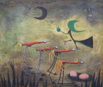 § Desmond Morris (1928-)Surreal BirdsOil on canvasInitialled and dated 6036 x 43cm.