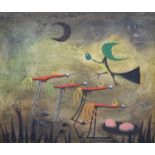 § Desmond Morris (1928-)Surreal BirdsOil on canvasInitialled and dated 6036 x 43cm.