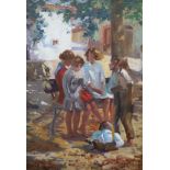 Spanish SchoolChildren at playOil on canvasindistinctly signed Ruiz and dated 192354 x 37cm.