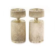 A pair of textured silver salt and pepper mills by Adrian Gerald Benney,of cylindrical form,