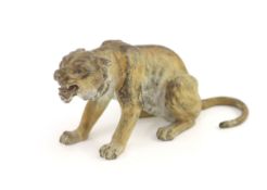 A Franz Bergman cold painted bronze model of a snarling tigerStamped ‘Bergman, Geschutz, 479’H