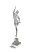 After Giambologna. A lead garden figure of Mercurystanding upon a putto head waterspout and square