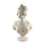 After Jean-Antoine Houdon (1786-1846), a late 19th century white marble bust of Diana the HuntressH