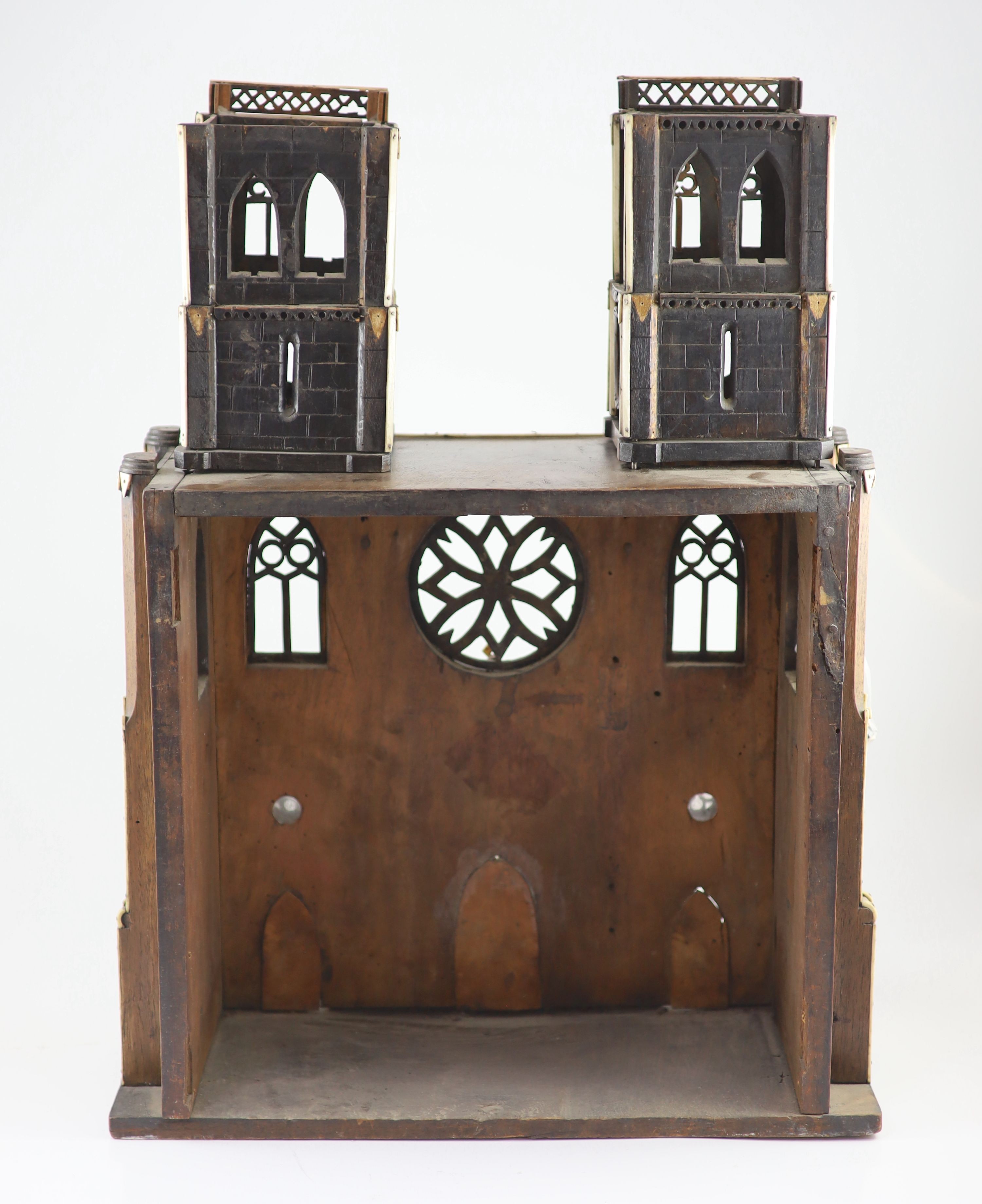 A 19th-century French walnut and ivory model of Notre Dame Cathedralwith carved and pierced windows - Image 2 of 8