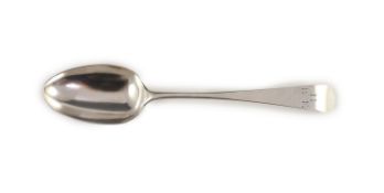 A George III Old English fancy back silver tablespoon, London 1776 by Hester Bateman, 22cm long, 1.