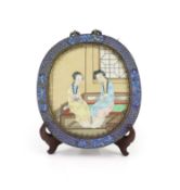 A Chinese white metal cloisonné enamel and gem set wall mirror, mid 20th century,decorated with