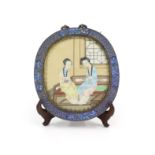 A Chinese white metal cloisonné enamel and gem set wall mirror, mid 20th century,decorated with