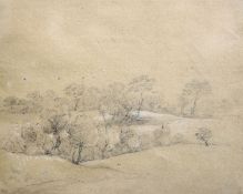 Attributed to Thomas Gainsborough (1727-1788)Trees on a hillsidePencil and chalk on buff paper17.5