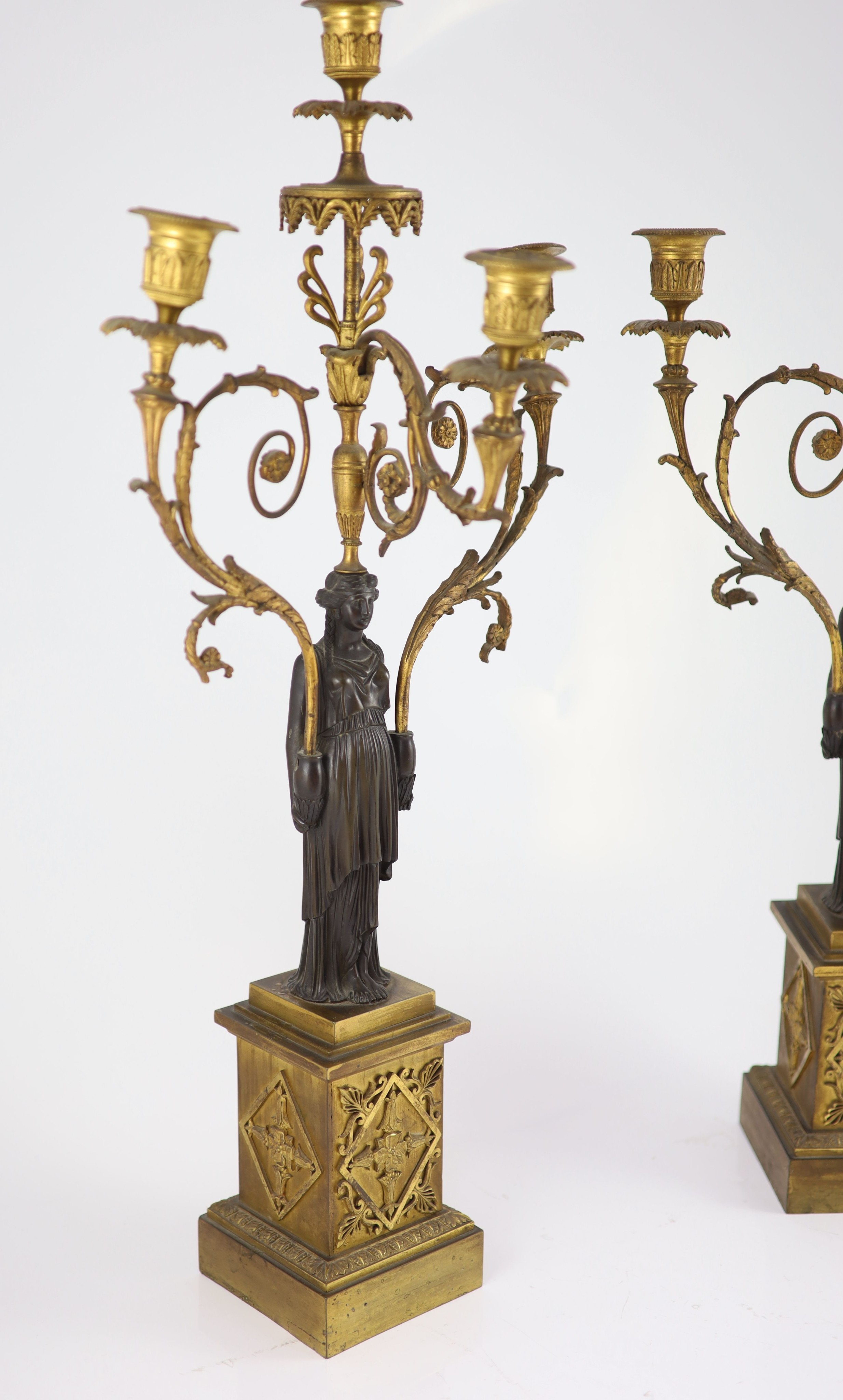 A pair of 19th-century French bronze and ormolu candelabrawith scrolling branches and classical - Image 2 of 4