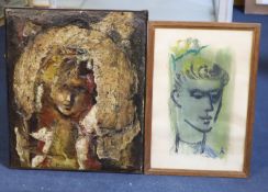 § Paul Dufau (French, 1897-1989)PortraitMixed media on boardSigned, together with a head study on