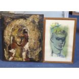 § Paul Dufau (French, 1897-1989)PortraitMixed media on boardSigned, together with a head study on