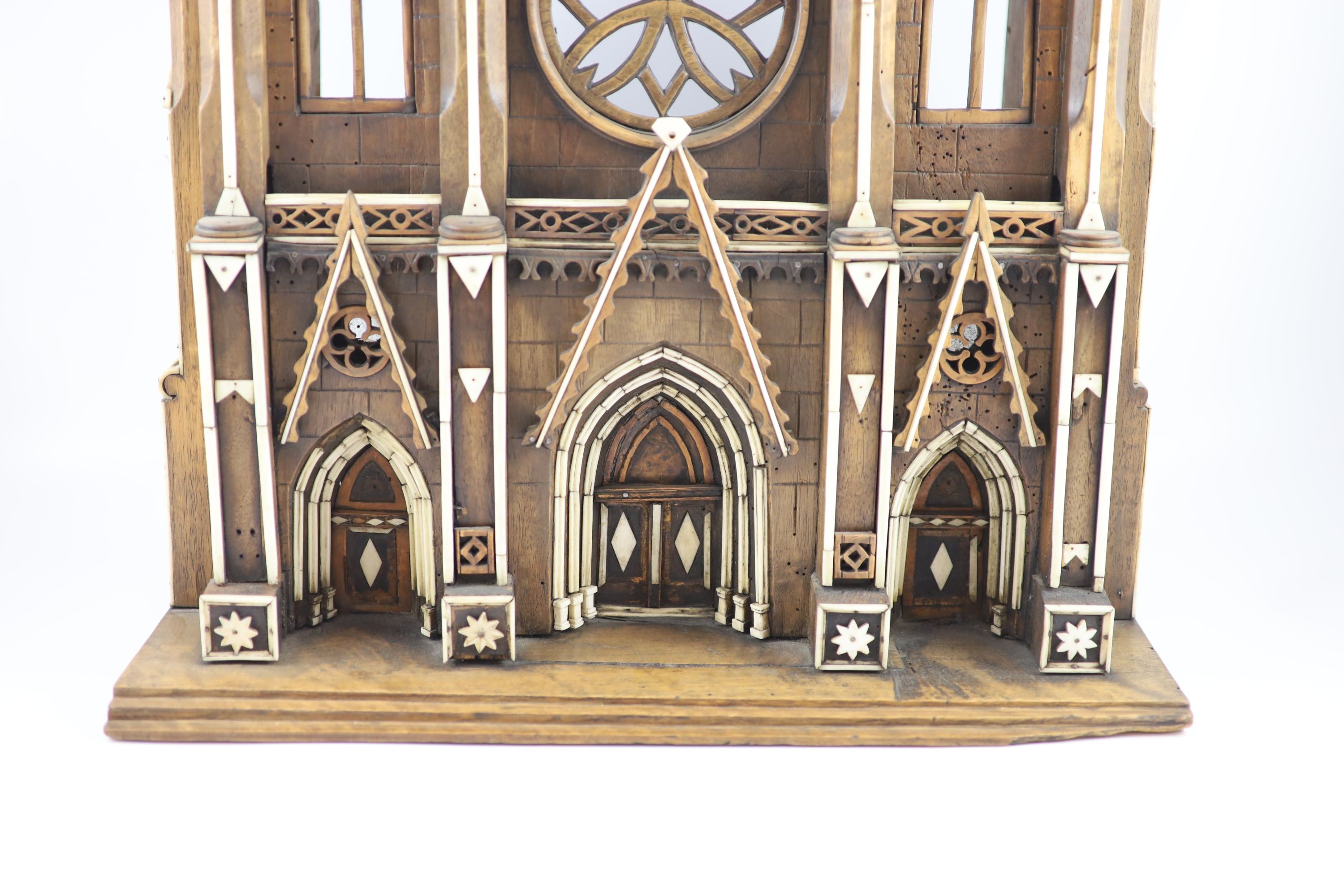 A 19th-century French walnut and ivory model of Notre Dame Cathedralwith carved and pierced windows - Image 3 of 8