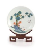 A Chinese Republic period enamelled porcelain 'crane' dish, four-character Jing Yuan Tang Zhi mark,