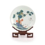 A Chinese Republic period enamelled porcelain 'crane' dish, four-character Jing Yuan Tang Zhi mark,