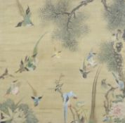 A large Chinese painting on silk of ‘The Hundred Birds’, late Qing dynasty,161.5 cm x 91 cm