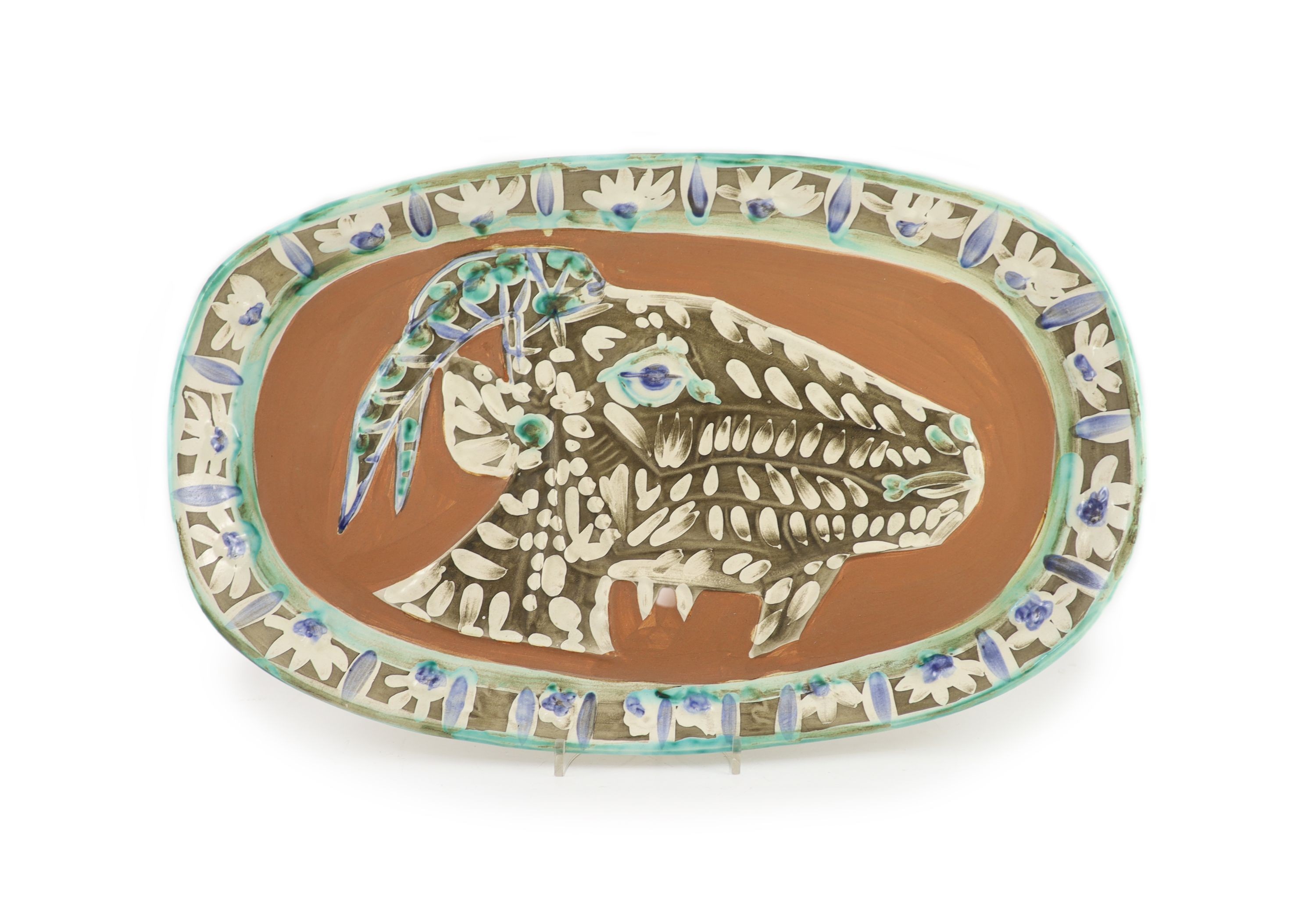 § Pablo Picasso (1881-1973) for Madoura pottery, an oblong dish with Goat's Head in Profile (Tete