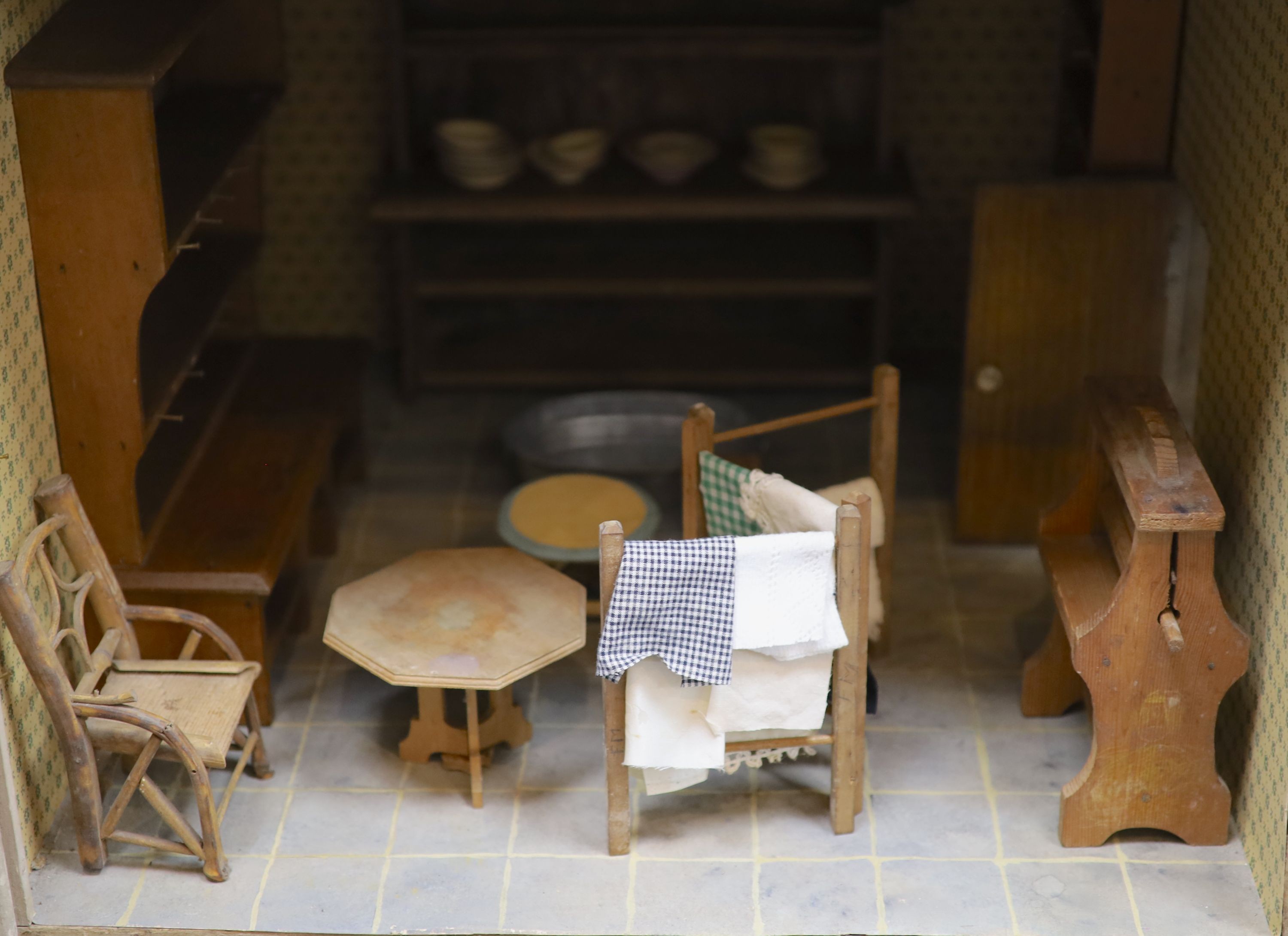 An unusually large painted pine doll's house, modelled upon a Victorian lodge house, Estate - Image 9 of 45