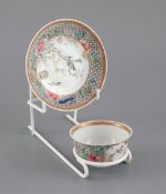 A Chinese famille rose 'hawk' tea bowl and saucer, Yongzheng period,of semi-eggshell porcelain,