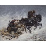 Russian SchoolHorse-drawn sleigh in winter,Oil on canvasIndistinctly signed30 x 38cm.