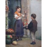 John Bagnold Burgess (1830-1897)The Fruit SellerOil on canvasSigned and dated 187540 x 30cm.