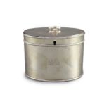 A George III silver oval tea caddy by John Younge & Co,with engraved crest, ring handle and beaded