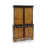 A mid 19th century Ceylonese satinwood and ebony side cabinet,with moulded cornice, blind fretwork