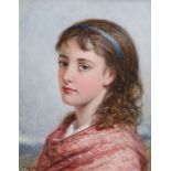 Joshua Hargrave Sams Mann (1826-1886)Portrait of a girl in a pink shawlOil on boardSigned25 x 19cm.