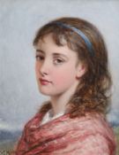 Joshua Hargrave Sams Mann (1826-1886)Portrait of a girl in a pink shawlOil on boardSigned25 x 19cm.