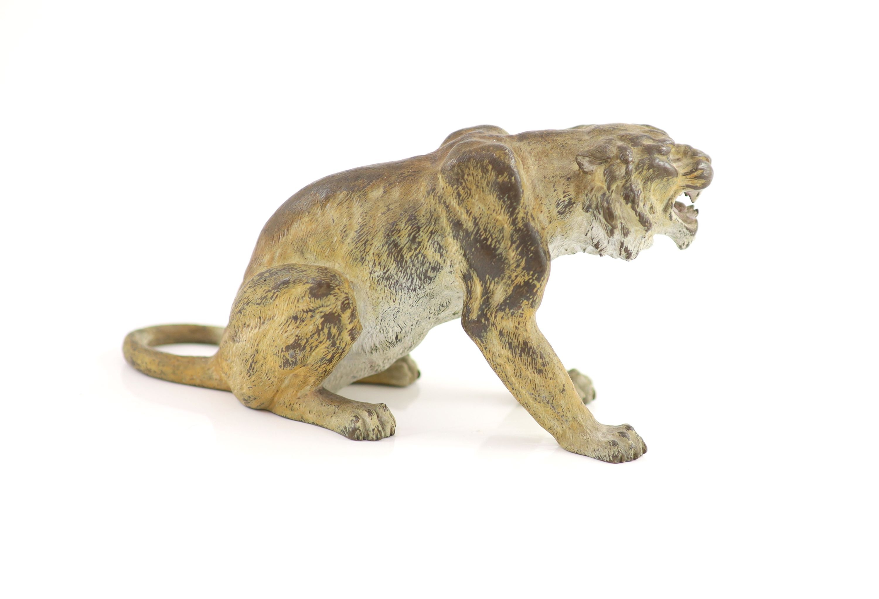 A Franz Bergman cold painted bronze model of a snarling tigerStamped ‘Bergman, Geschutz, 479’H - Image 3 of 7