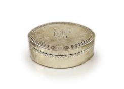 A George III silver navette shaped nutmeg grater, Phipps & Robinson,with engraved border and