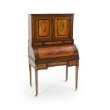 An Edwardian Sheraton Revival painted satinwood cylinder bureau / bonheur du jourpainted throughout