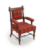 Royal Furniture - a Victorian Aesthetic movement oak open armchairwith Royal cipher stamp, show-