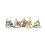 A composed set of five Meissen figures of the Senses, 19th/20th century,on shaped rectangular