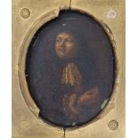 18th century English SchoolPortrait of a gentleman wearing a lace cravatOil on bronze panel16 x 12.