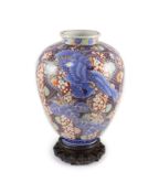 A large Japanese Imari ovoid vase, Meiji period, by Fukagawa,painted with a phoenix amid brocade