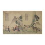 A Chinese album of ten watercolours, late 19th century,each depicting figures in landscapes with