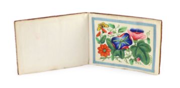 A Chinese album of twelve pith paintings of flowers and butterflies, 19th century,The album with