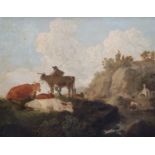 Julius Caesar Ibbetson (1759-1817)Cows resting in a landscapeOil on canvas30 x 37cm.