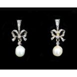 A pair of Victorian gold and silver, old round and rose cut diamond and pearl set drop earrings,