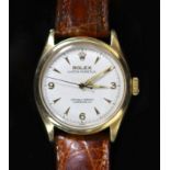A gentleman's early 1950's 9ct gold Rolex Oyster Perpetual bubbleback wrist watch, on a leather