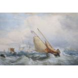 Edward Duncan (1803-1882)Swansea pilot boat shortening sailWatercolourSigned and dated 185633 x