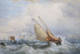 Edward Duncan (1803-1882)Swansea pilot boat shortening sailWatercolourSigned and dated 185633 x