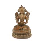 A Tibetan gilt copper alloy figure of Maitreya, 17th/18th century,seated in dhyanasana on a double-